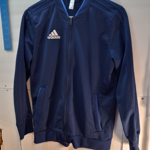 Adidas 3 Stripes Track Prime Blue Large Unisex Full Zipped Track Exercise Jacket - Picture 2 of 11